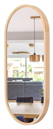 STOLARNIA PIKA Wandspiegel mit Holzrahmen (80x38 cm) - Oval Spiegel mit Holz Naturkiefer - Ovaler Bad Spiegel für Badezimmer, Flur, Wohnzimmer, Schlafzimmer - Stilvoller Kiefernholz Badespiegel LEJA