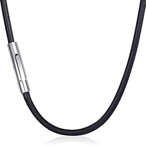 FEZTGVOFA Leather Necklace, Waxed Leather Cord, 3mm Width, Waterproof Black, Secure Clasp, 51cm Length, Unisex, Classic Style