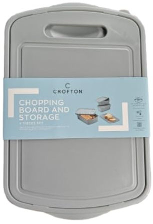 Crof-ton Chopping Board & Storage Set – 4-Piece Multifunctional Cutting Board with Strainer & Food Storage Containers – Foldable Silicone Basket for Washing, Draining & Chopping Fruits & Vegetables