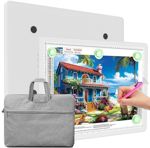 Elice Magnetic A3 Light Board with Bag for Diamond Painting, Tracing LED Light Box with Side Buttons, Super Bright Diamond Art Light Pad, Light Table for Drawing, Sketching, Weeding Vinyl - White