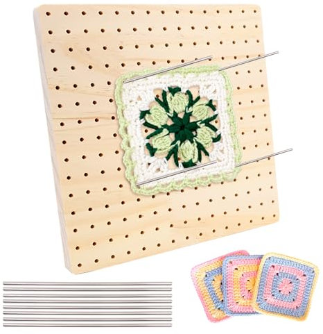 Mritrit 20cm Tavola di Blocco per Uncinetto con 8 Spilli, Telaio per Porta Mattonelle Granny, Granny Square Blocco, Tavola Bloccaggio Uncinetto, Quadrati per Borse Uncinetti