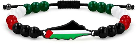 Zircobic Bracelet Pendentif Drapeau Palestinien avec Perles Quatre Couleurs – Symbole d'Unité et de Soutien, Parfait pour un Usage Quotidien
