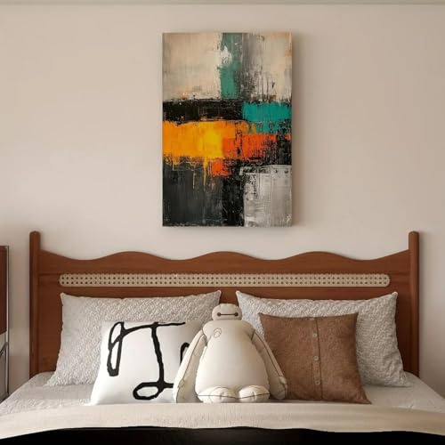 Impresiones en lienzo Arte decorativo interior Mural de pared Decoración del hogar Pinturas abstractas con colores negro gris y turquesa 60x80cm Sin marco