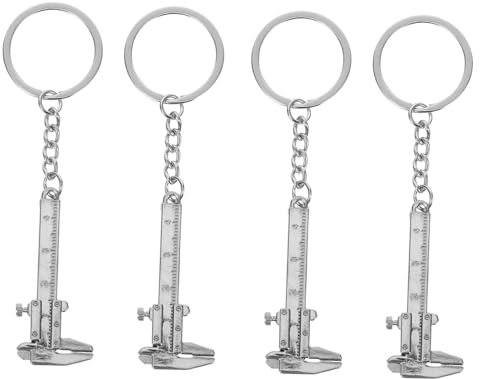 UKCOCO 4Stücke Tragbarer Messschieber Schlüsselanhänger Vintage Design Kompakte Messwerkzeug für Reisen Silberfarben Nützlich