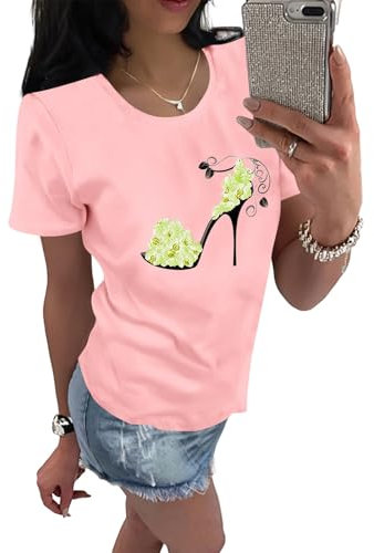 MOKBAY Blusa Elegante Donna Sportiva Girocollo Maglietta Nera Camicette Estivi Nero Articoli a Meno di 5 Euro Maniche Corte Maglietta Fucsia Tshirt Donna Cotone S