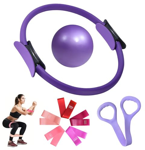 CPKONUUIP Pilates Ring Set, Pilates Essential Kit, Pilates Set für Zuhause, 14“/35cm Magic Circle mit Pilates Ball, Yoga Ring, Resistance Bands, for Strength, Flexibility, Stability, and Body Toning
