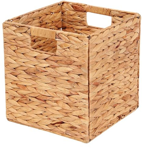 Jorzer Wicker Storage Cubes 12x12x12 Inch Handwoven Foldable Water Hyacinth Storage Baskets with Handle Woven Bins for Organizing Wicker Cubes