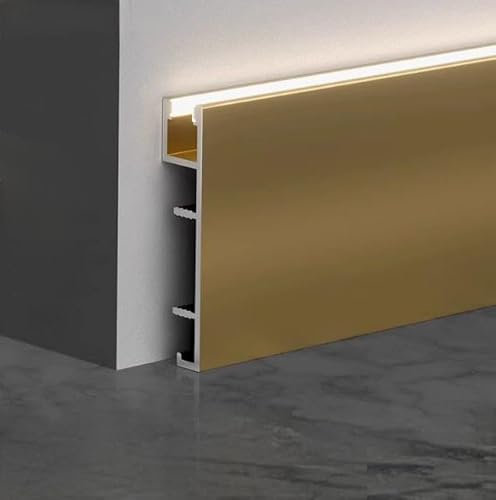 Set di 6 battiscopa in alluminio per illuminazione a LED, 50 x 2500 mm, lunghezza totale 15 m, colore oro, con possibilità di montaggio a LED, luce rialzata, listello decorativo