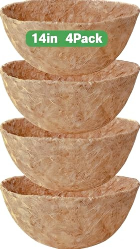 Stepfowarder Hanging Basket Coco Liners 4 Pcs, 35cm/14Inch Round Wall Planter Liner, Natural Coconut Fiber Liner for Window Boxes Indoor Outdoor Garden Flower Pot (Round 35cm/14in)