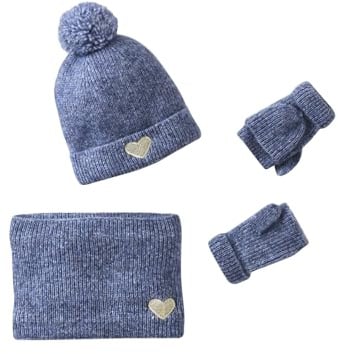 Vertbaudet Mädchen Set: Mütze mit Herz, Rundschal & 2-in-1-Handschuhe marine 152/158