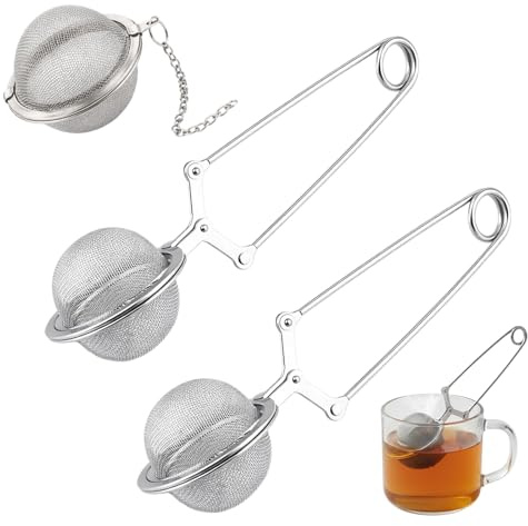 Tee Ei Für Losen Tee, 3-teiliges Set Mit 2 Griffen Und 1 Kugel Mit Kette, Edelstahl Teefilter Für Teeliebhaber, 16,8 x 5,5 cm