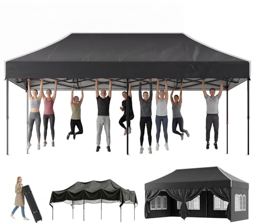 Devoko Pavillon 3x6 Wasserdicht Stabil Winterfest, Steiler Giebel, Faltpavillon mit Seitenwänden, UV Schutz 50+, Partyzelt Höhe Verstellbar, Grillpavillon für Gärten, Innenhöfe, Camping. Schwarz
