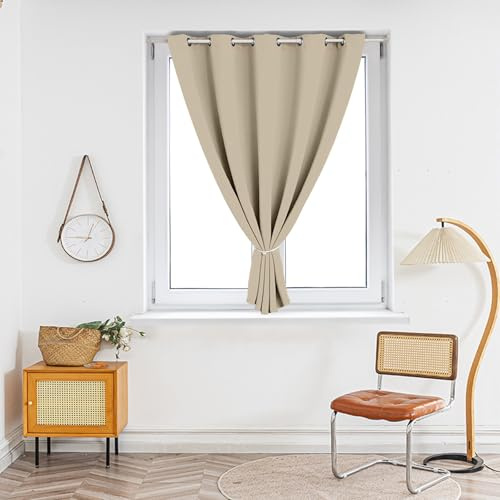 LONGCAO Gardinen Vorhänge mit Ösen 200 x 90 cm Verdunkelungsvorhang Thermovorhang Hitzeschutz Ösenvorhang Curtains mit Ösen Verdunkelung für Wohnzimmer Schlafzimmer, Khaki