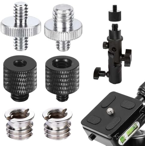 MUNZE Accessori Fotografia 6 Pezzi Nero Argento Adattatori Vite Treppiede 1/4-3/8 Set Completo