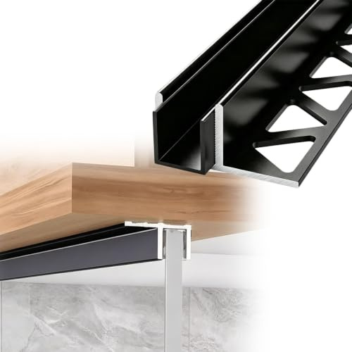 Profilé en Verre Profilé de Fixation pour Vitrage en Aluminium Forme en F | Rainure de Maintien pour Panneau Encastré, Guide Fixe pour Verre Sans Cadre(Black,L1.7m(5.6ft))