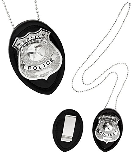 Amakando Distintivo policial Placa de policía Señalización de Rango en el Cuerpo de policía Accesorio Disfraz Oficial Marca de policía con Cadena Colgante de Agente de la Ley