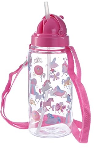 Puckator Enchanted Rainbows Unicorn - Kids Drinks Bottle with Straw - Reusable Water Bottle for Girls and Boys with an Attached Long Strap - Bpa Free - for School Nursery - Cute Design - Pp 450ml