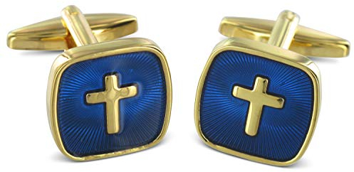 TEROON Manschettenknöpfe Kreuz-Motiv Blaue Emaille vergoldet