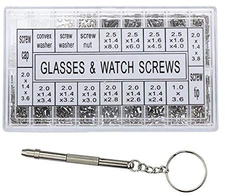 Haobase 1000 Pieces Stainless Steel Watch Eyeglass Sunglass Spectacles Repair Screw Replacement Kit with Screwdriver