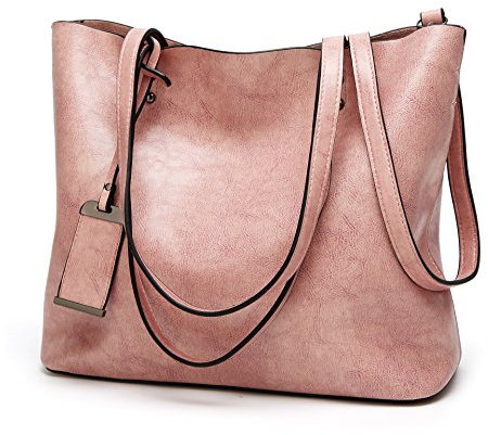 Borse da donna in morbida pelle grande capacità retrò vintage top handle casual tote borse a tracolla, rosa, 33 cm, Totes
