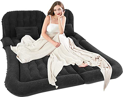 Ejoyous Auto Matratze, Auto Luftmatratze mit Aufblasbare Pumpe SUV Aufblasbare mit 2 Kissen Dickere Rücksitz Luftmatratze für Reisen Zuhause Outdoor-Camping Selbstfahrertouren