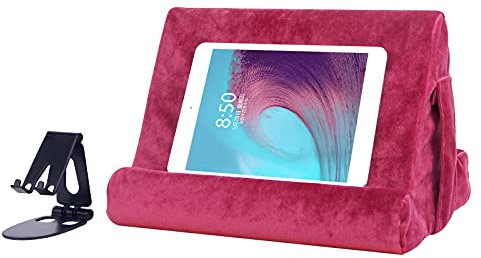 Tablet Stand Multi-Angle Tablet Pad Stand Lazy Holder Stand Soft Pad Stand Tablet Cushion Stand With Net Pocket & Black Phone Stand For Lap, Knee, Sofa and Bed Universal Phone Pad Stands(Wine Red)