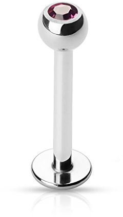 Paula & Fritz® Labret Piercing 8-mm 1,2-mm Lila Lippenpiercing Stecker Ohr Silber Damen Herren Tragus Conch Kugel Stab Chirurgenstahl