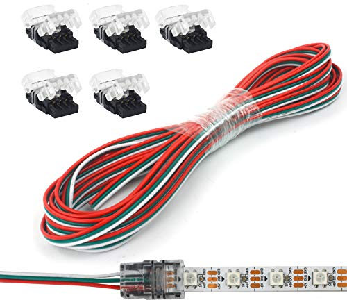 Aroidful 3Pin LED Strip Light Connectors, 5 Pack 3 Pin 10mm Solderless Connectors with 5M Extension Cable for Non-Waterproof 10mm 5050 LED Strip Lights Strip to Wire Quick Connection
