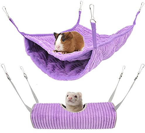 Kleintier-Hängematte, Frettchen-Hängematte, Hängematte und Tunnel, Hamster, Eichhörnchen, Zuckerschleuder, Meerschweinchen, Frettchen Zubehör, Hängeversteck Tunnel, Röhrenspielzeug für Käfig (lila)