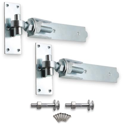 Infinity Decor Coppia di cerniere regolabili con gancio e fascetta zincate, resistenti, ideali per cancelli in legno, porte del garage, cancello da giardino (25,4 cm)