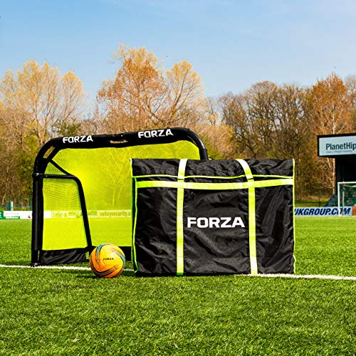 FORZA Aluminium-POD-Fußballtore 1,5m x 0,9m – Zusammenklappbares Fußballtor mit optionaler Tragetasche – 9 leuchtende Farben (Gelb, Mit Tragetasche)