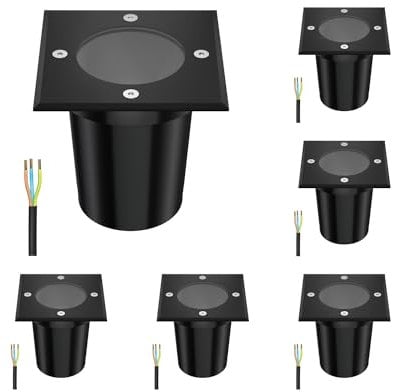 ledscom.de 6 Stück Bodeneinbauleuchte RELI für außen, IP67, schwarz, eckig, 11 x 11cm, 1x GU10 max. 15W