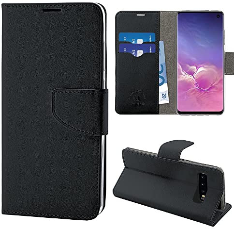 N NEWTOP Cover Compatibile per Samsung Galaxy S10 (4G), HQ Lateral Custodia Libro Flip Magnetica Portafoglio Simil Pelle Stand Protettiva (Nero)