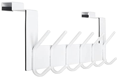 SKOLOO Crochet de porte à suspendre avec 6 crochets en métal - Crochet de porte intérieur - Porte-serviettes - Manteaux - Blanc