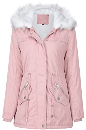YYNUDA Parka Femme Hiver à Capuche Blouson Veste Manteau Femme Capuche Rose L