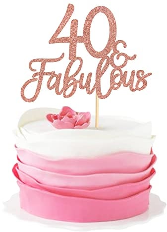 Blumomon 3 Pack 40 & Fabulous Cake Topper Rose Gold Glitter Cheers to Happy 40th Birthday Cake Toppers Forty and Fabulous Cake Pick Decorations for 40th Wedding Anniversary Birthday Party Supplies