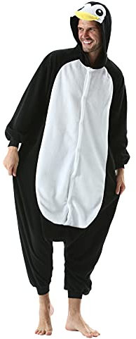 DELEY Pinguin Pyjamas Strampler Tierkostüm Erwachsene Kostüme Damen Einteiliger Herren Overall Halloween Karneval Overall Kapuzenpyjamas