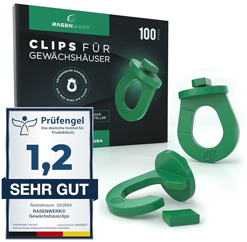 RASENWERK® - 100 Innovative Gewächshausclips mit Einkerbung – Stabile Pflanzenhalter - Kompatibel mit den Marken Zelsius, Deuba uva. - Made in Germany