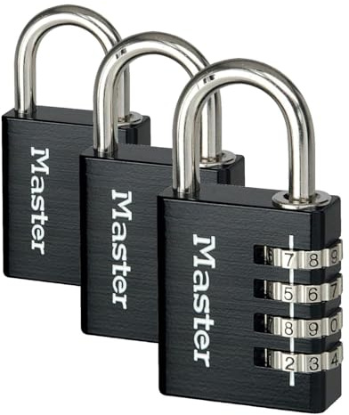 Master Lock 7640EURDBLKCC Combination Padlock in Aluminium, Black, 4 x 7.8 x 1.5 cm (Pack of 3)