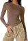 Women's Basic T-Shirt Long Sleeve Crop Top Slim Fit Tops Casual Crew Neck Tee Shirt Long Sleeve (UK, Alpha, M, Regular, Regular, Brown)