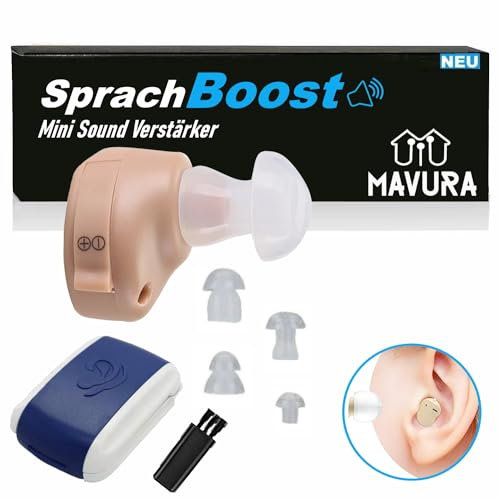 SprachBoost - Mini amplificatore per apparecchi acustici, invisibile, piccolo, alimentato a batteria