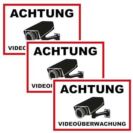 SL group - 3 Schilder Achtung Videoüberwachung 20 x 30 cm aus extra stabiler PVC Kunststoff-Platte - Kamera Überwachung Schilder für Grundstück, Haus, Garten & Baustelle - Hinweisschild & Warnschild
