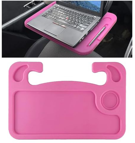 GLSOWEE Car Steering Wheel Tray, Computer Office Car Table Tray, Auto Steering Wheel Desk for Eating, Multipurpose Car Desk Travel Accessories for Most Vehicles Steering Wheel (Pink)