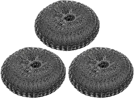 Lot de 3 grattoirs en acier et laine - Avec kit de nettoyage - Outils de nettoyage de barbecue pour éponges en acier - Nettoyage de la vaisselle, des éviers etc (tête de brosse uniquement)