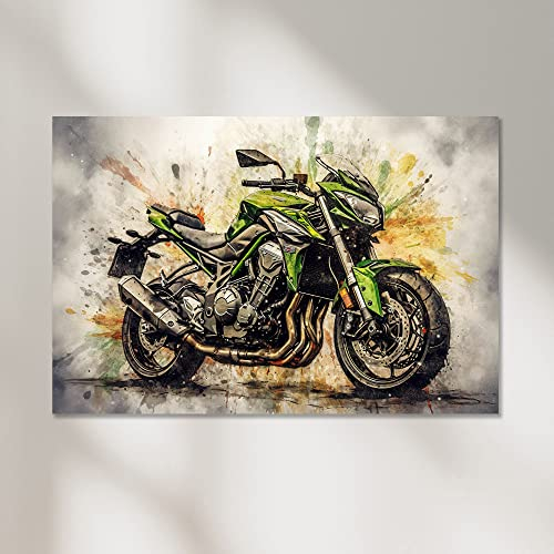 Dekomundo Kawasaki Z900 Motorrad Poster, Leinwandbild oder Bild mit Rahmen, 60x90 cm, Fotoposter