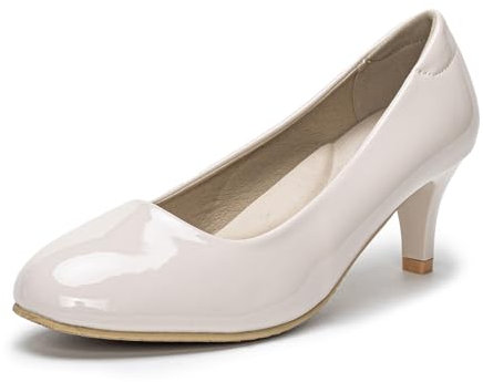 Beige Women's Court Dress Pumps - Low Heel, Closed Toe Wedding Shoes Size 6