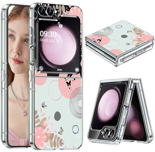 Coque pour Samsung Galaxy Z Flip 5 Transparente Silicone avec Motif Housse Ultra Mince Original Slim Coque pour Samsung Z Flip 5 Étui Militaire Antichoc TPU Crystal Clear Z Flip5 Protection Case (G)