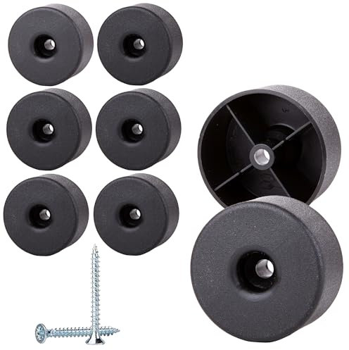 SKIR'CO Lot de 8 pieds de meubles ronds en plastique noir, diamètre 50 mm, hauteur 25 mm, pieds de meubles en plastique, vis incluses