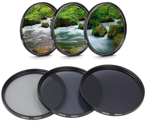 ND-Filter-Set, HD-Mehrschichtbeschichtung, Anti-Überbelichtung, Streulicht, Kratzer, ND2, ND4, ND8-Filter mit Aufbewahrungstasche für Aufnahmezubehör (72mm)