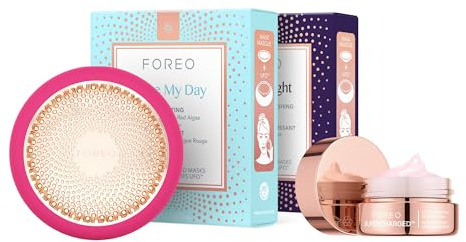 FOREO Hyper Hydra UFO 3 Set Gesichtsmaske + 14 UFO Masken + feuchtigkeitsspendende Nachtmaske 15ml - Rotlichttherapie, Thermo, Kryotherapie, T-Sonic Massage - Anti-Aging Skincare
